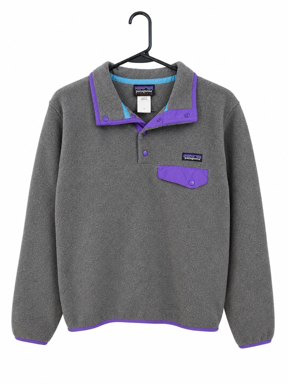 Patagonia Synchilla Women’s Snap-T Pullover Fleece Gray Purple Tuquoise Medium
